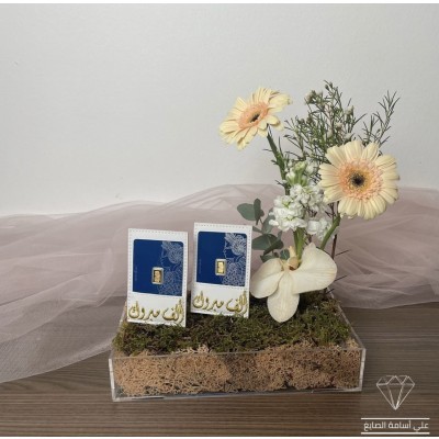 Two 1g Gold Bars + Small Rose Tray