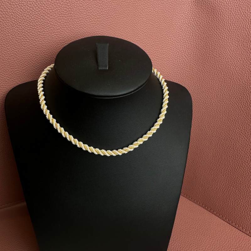 Short 21K Gold and Pearl Chain