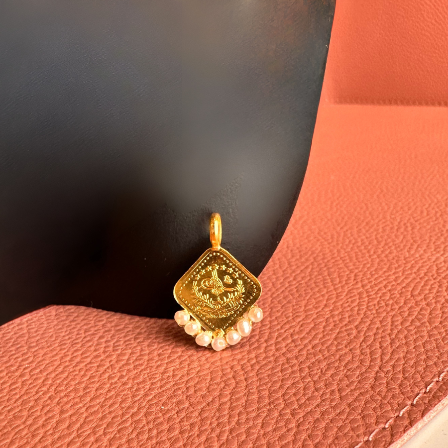 Bent 1/4 Lira Pendant with Pearl 